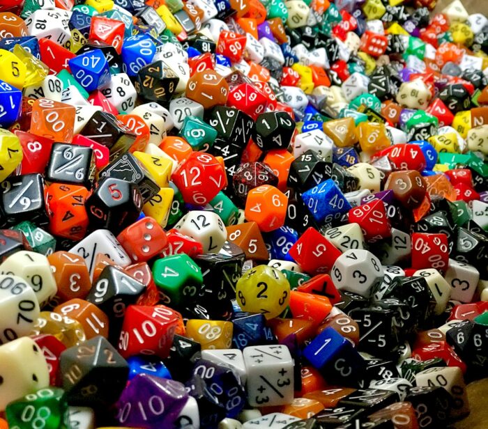 a mountain of colourful dice